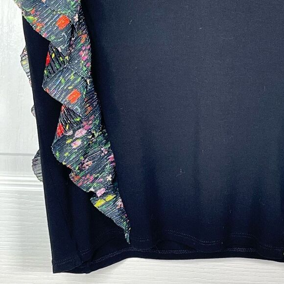 Anthropologie Vanessa Virginia Flutter Sleeve Top Sz XS Black Floral Ruffle - Picture 4 of 15
